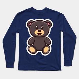 Sitting Teddy Bear Front View Sticker vector logo design. Animal nature icon design concept. Bear cartoon character sticker design logo with shadow. Long Sleeve T-Shirt